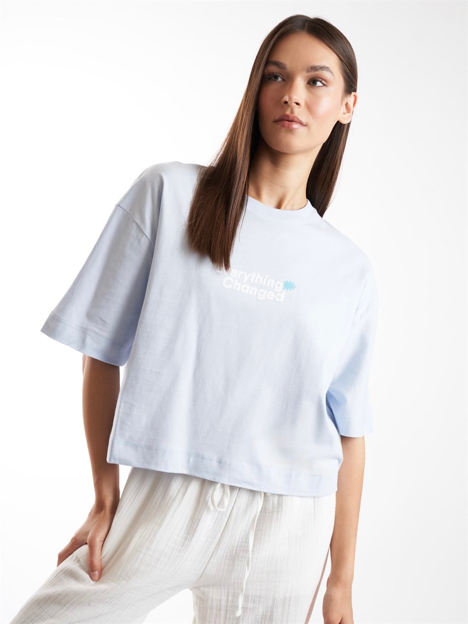 Baskılı Kısa Kol T-shirt Bebe Mavi
