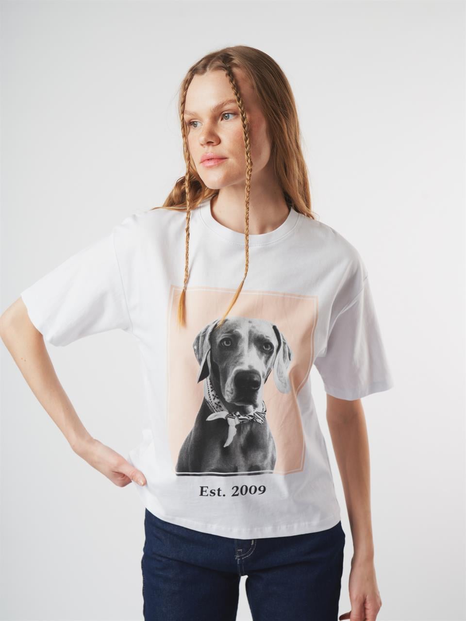 Baskılı Kısa Kol T-shirt Beyaz