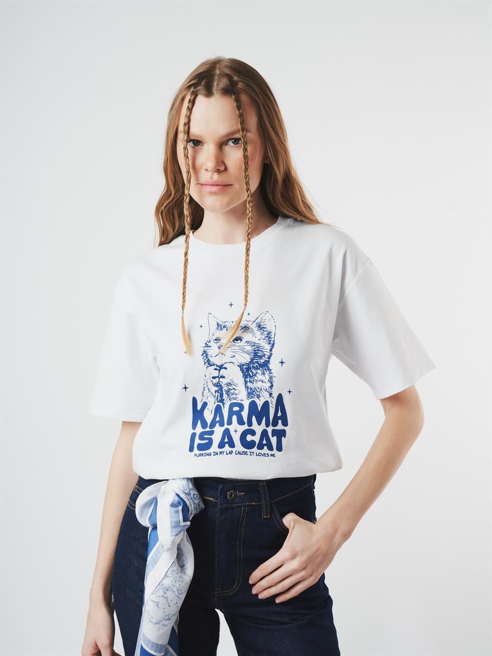 Baskılı Kısa Kol T-shirt Beyaz