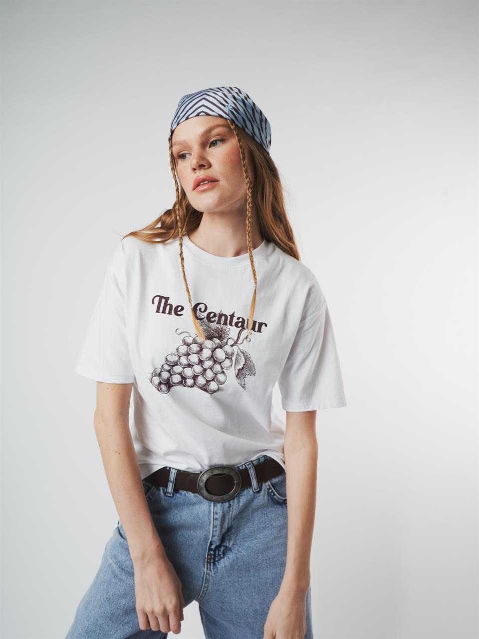 Baskılı Kısa Kol T-shirt Beyaz