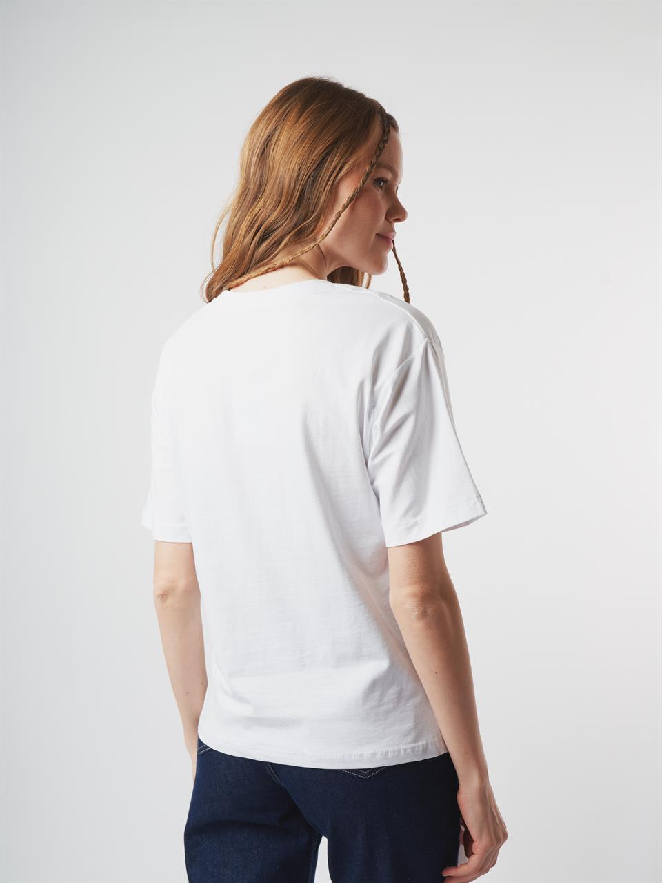Baskılı Kısa Kol T-shirt Beyaz