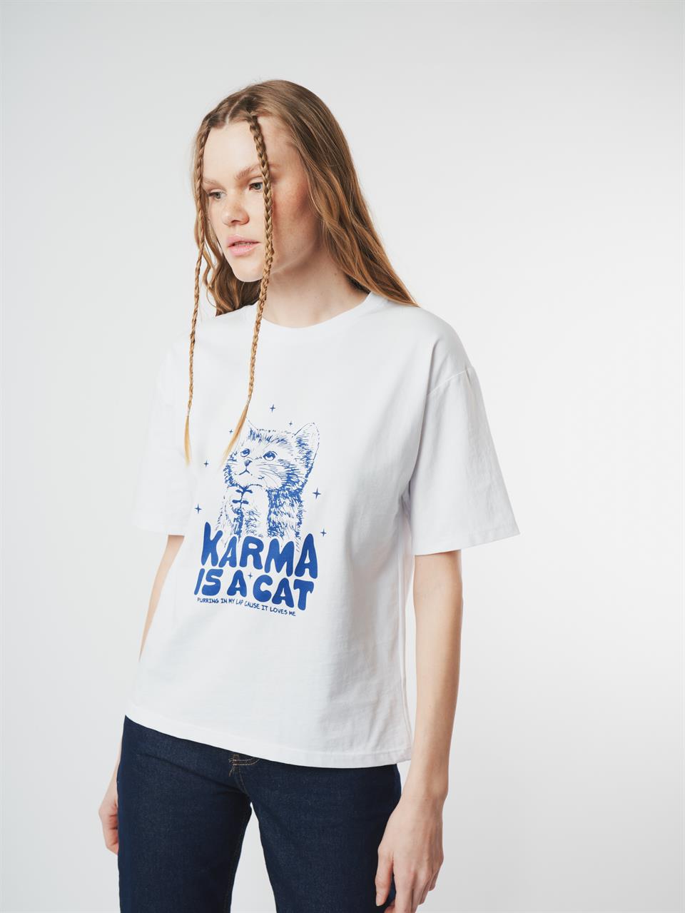 Baskılı Kısa Kol T-shirt Beyaz