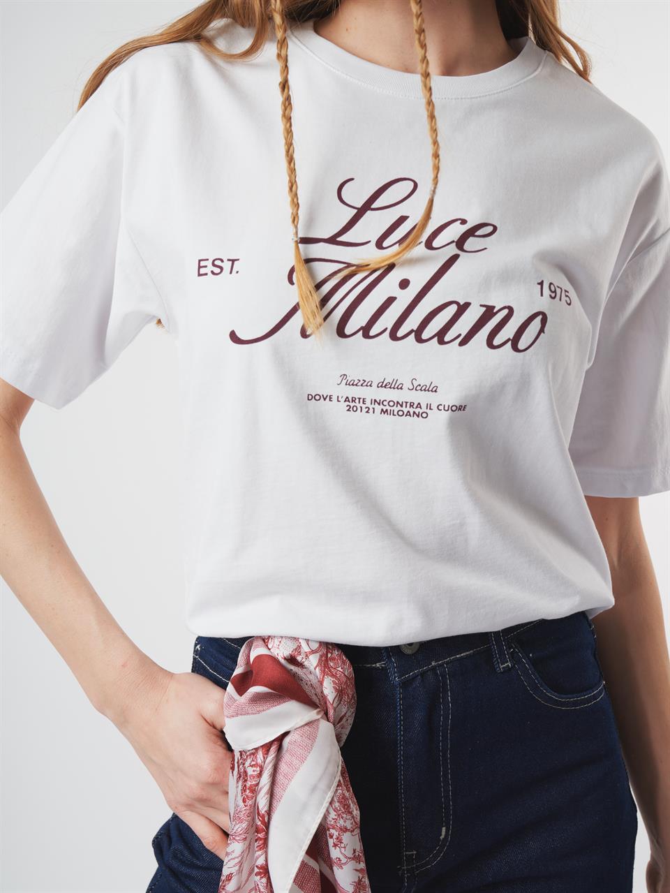 Baskılı Kısa Kol T-shirt Beyaz