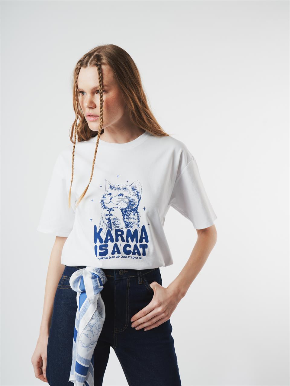 Baskılı Kısa Kol T-shirt Beyaz