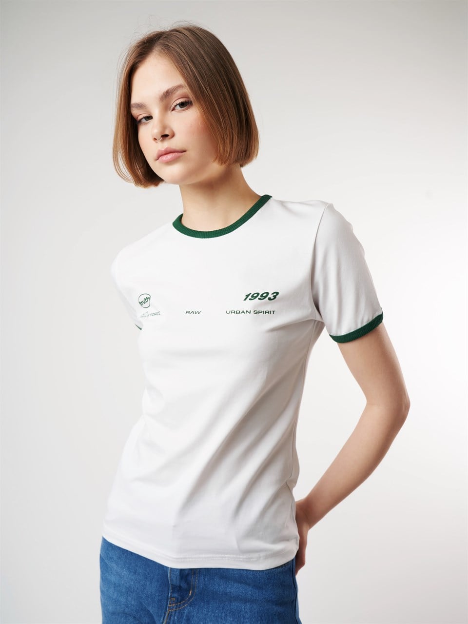 Baskılı Kısa Kol T-shirt Beyaz