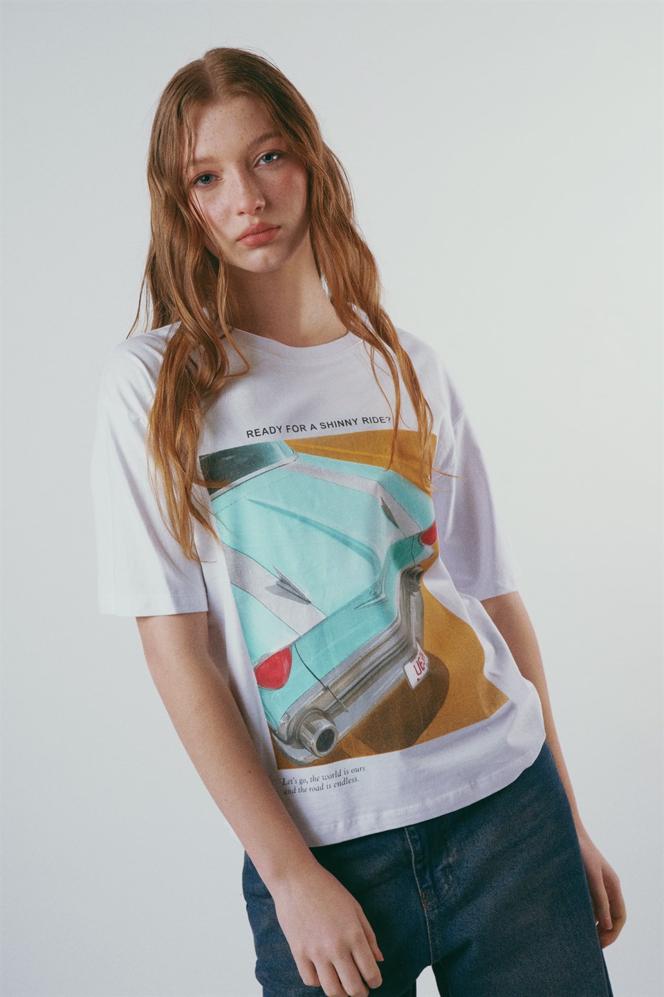Baskılı Kısa Kol T-shirt Beyaz