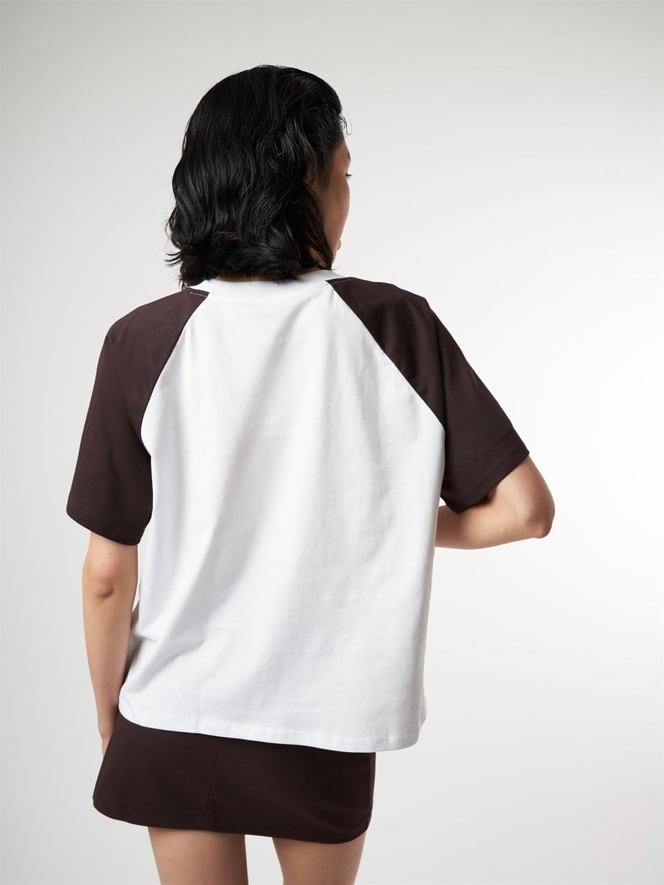 Baskılı Kısa Kol T-shirt Beyaz-Kahve