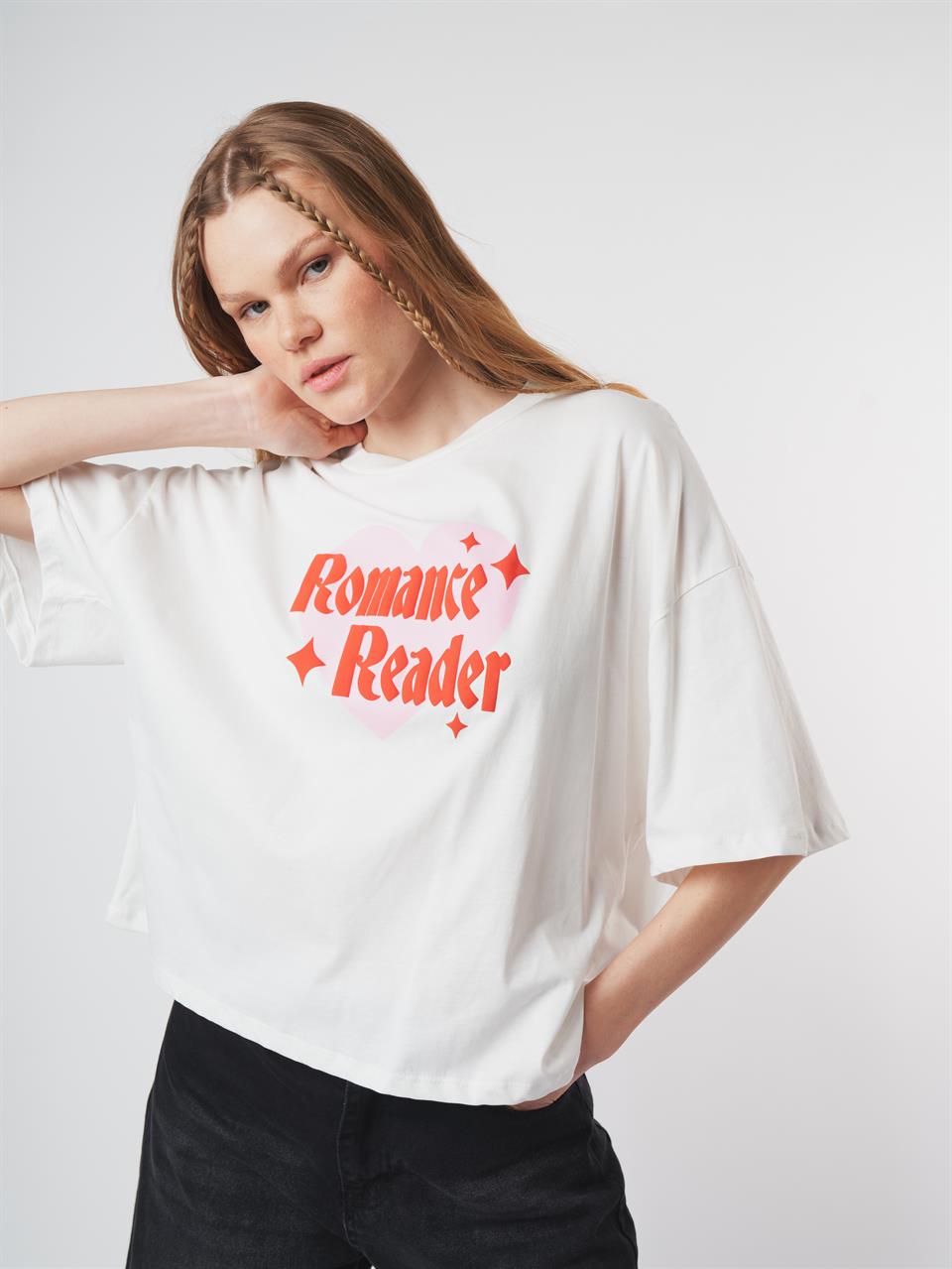 Baskılı Kısa Kol T-shirt Ekru