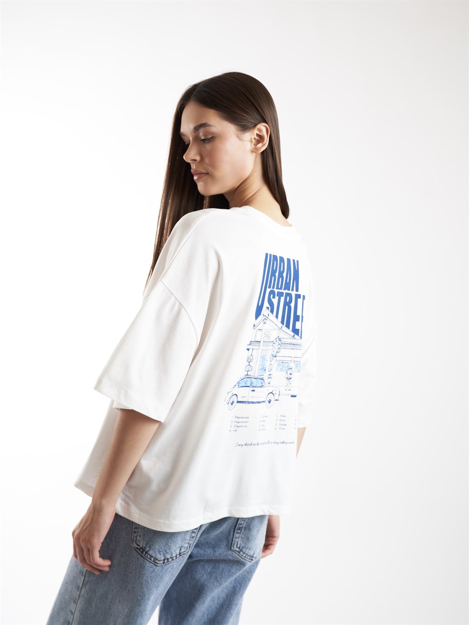 Baskılı Kısa Kol T-shirt Ekru