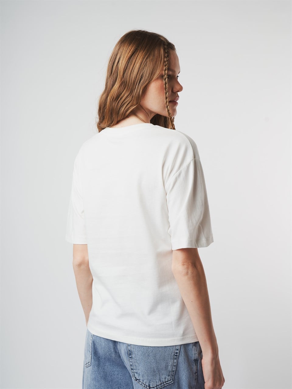 Baskılı Kısa Kol T-shirt Ekru