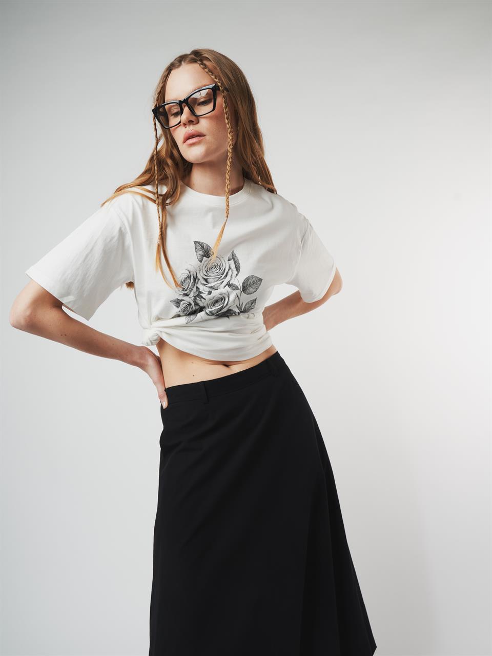 Baskılı Kısa Kol T-shirt Ekru