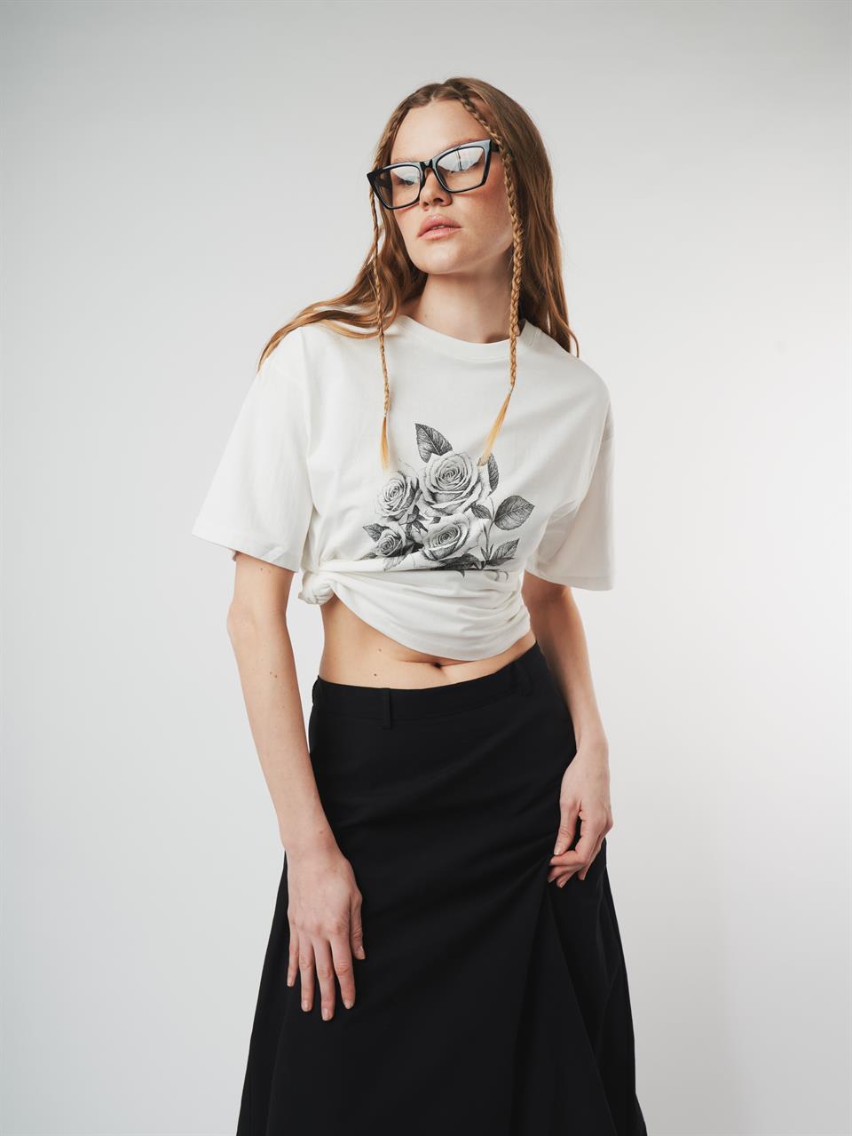 Baskılı Kısa Kol T-shirt Ekru