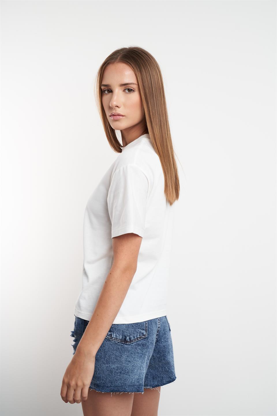 Baskılı Kısa Kol T-shirt Ekru