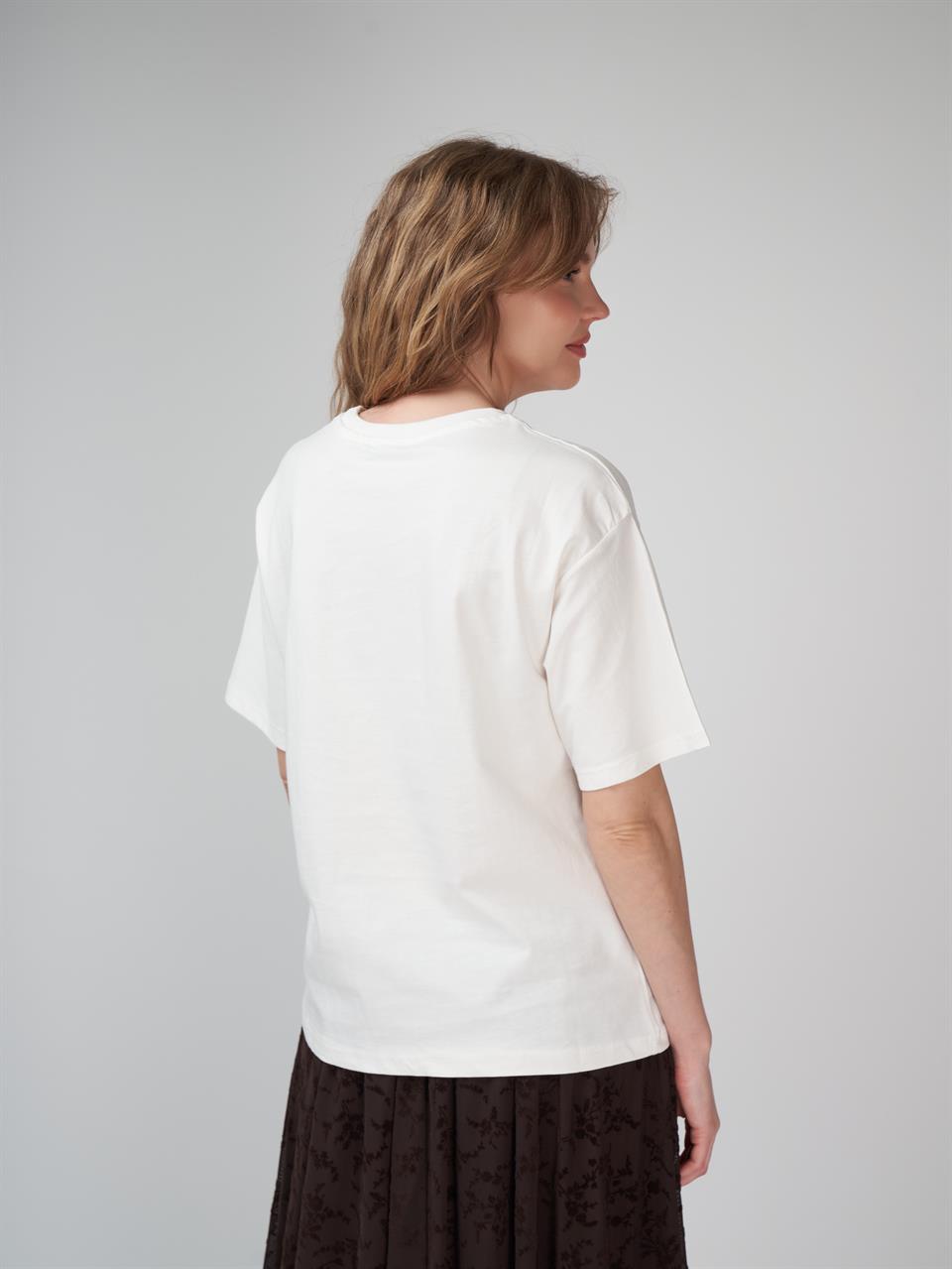 Baskılı Kısa Kol T-shirt Ekru