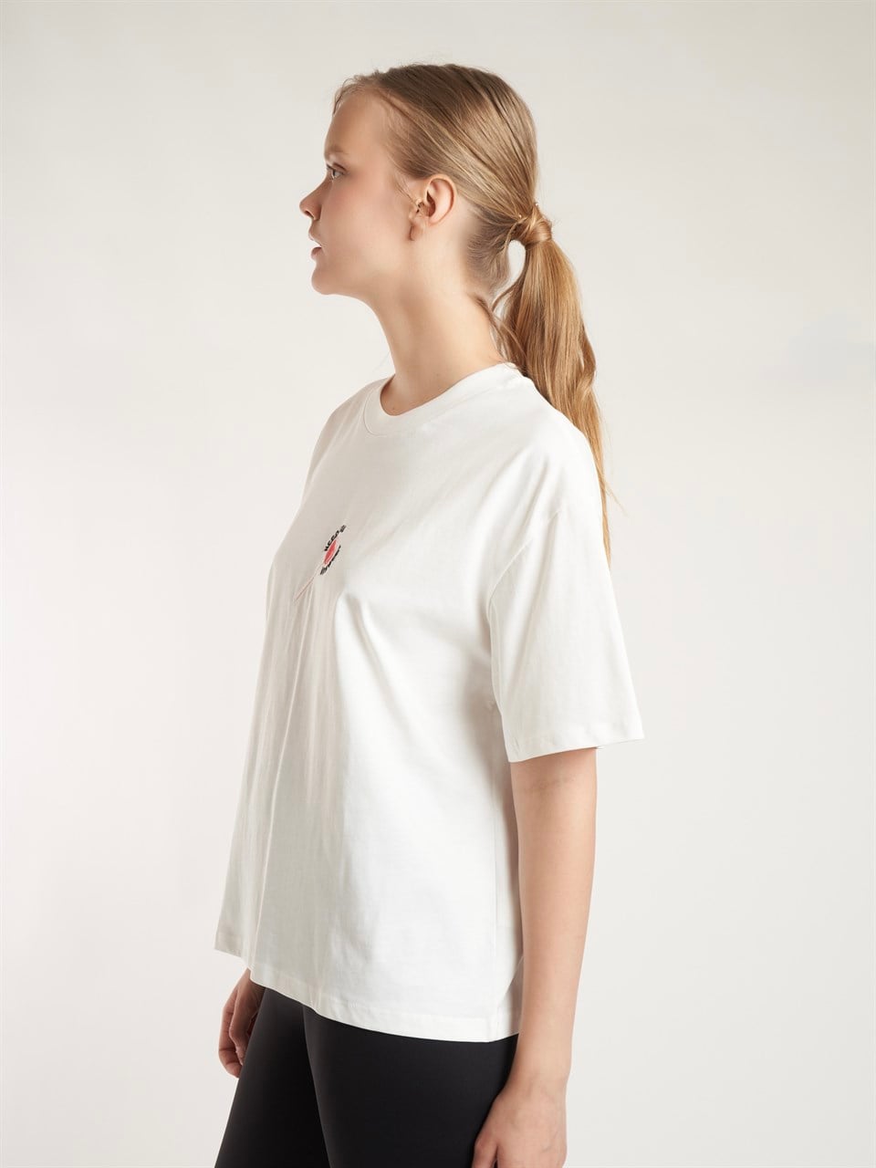 Baskılı Kısa Kol T-shirt Ekru