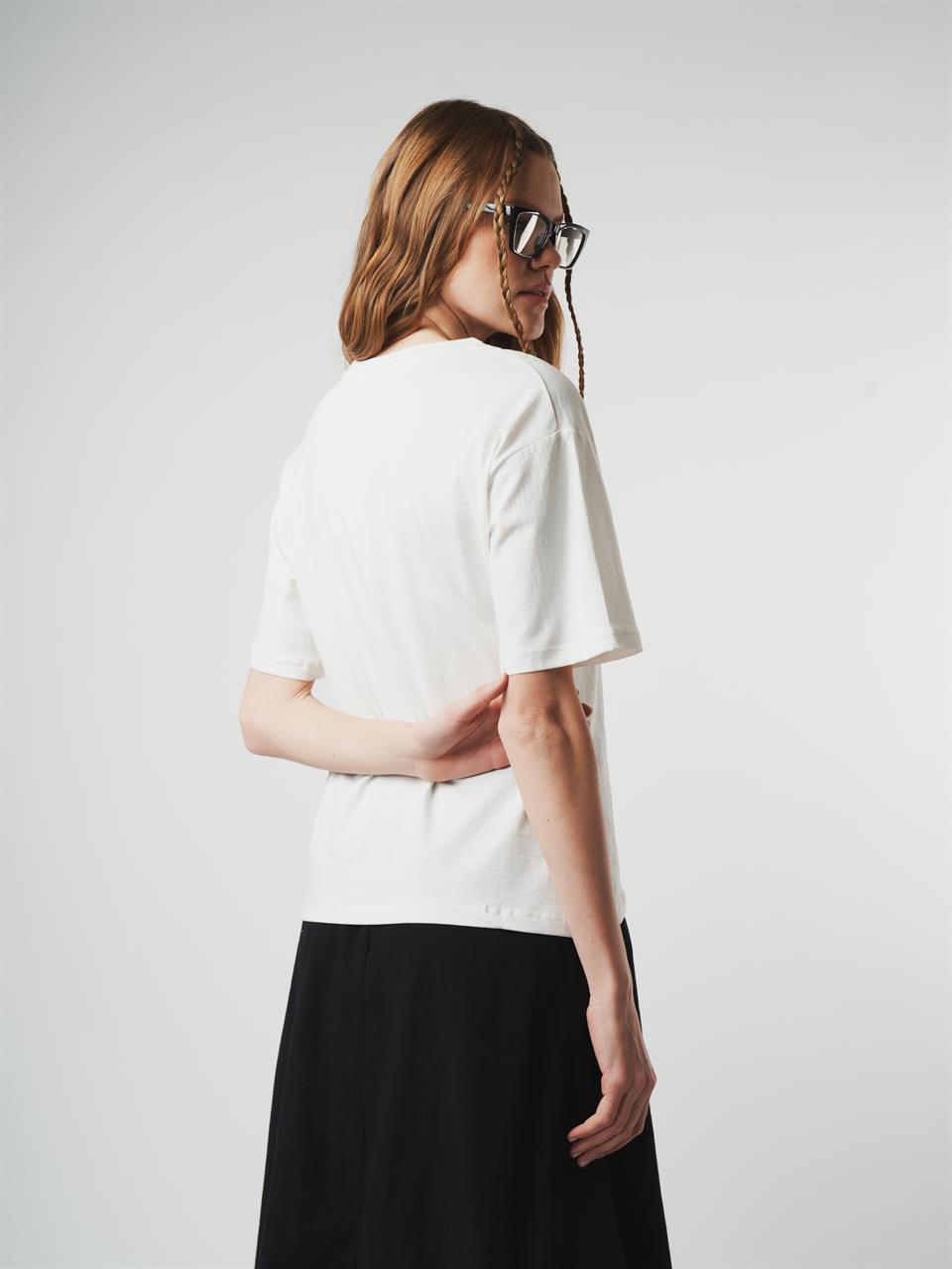 Baskılı Kısa Kol T-shirt Ekru