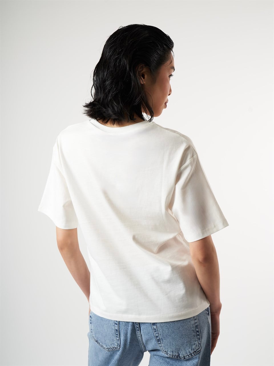 Baskılı Kısa Kol T-shirt Ekru