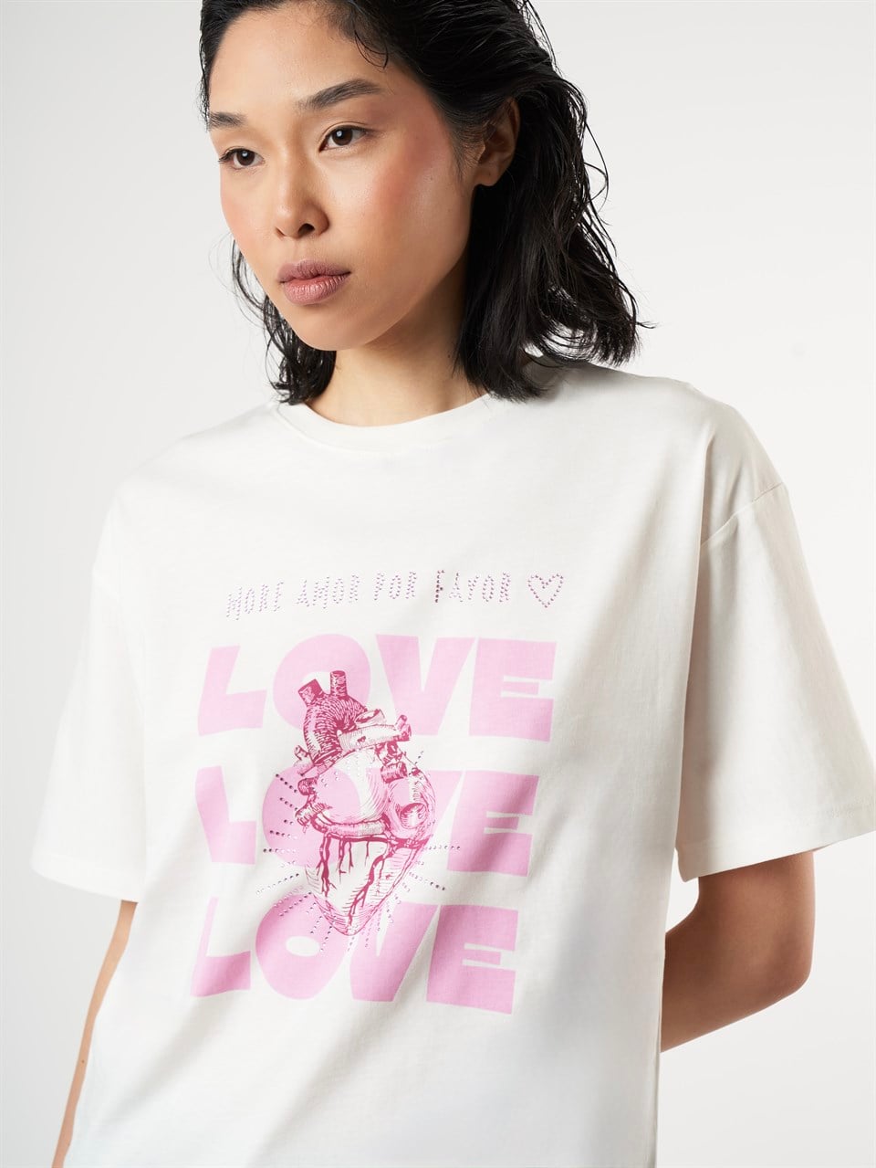 Baskılı Kısa Kol T-shirt Ekru