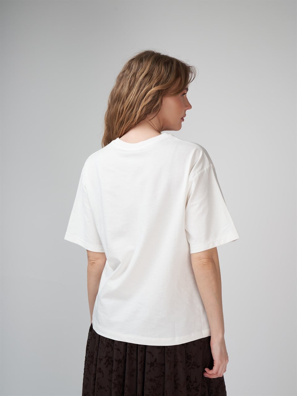 Baskılı Kısa Kol T-shirt Ekru