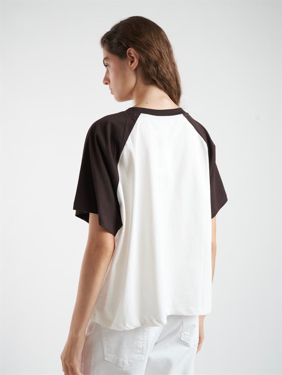 Baskılı Kısa Kol T-shirt Ekru-Kahve