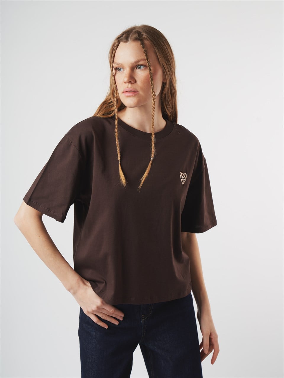 Baskılı Kısa Kol T-shirt Kahve