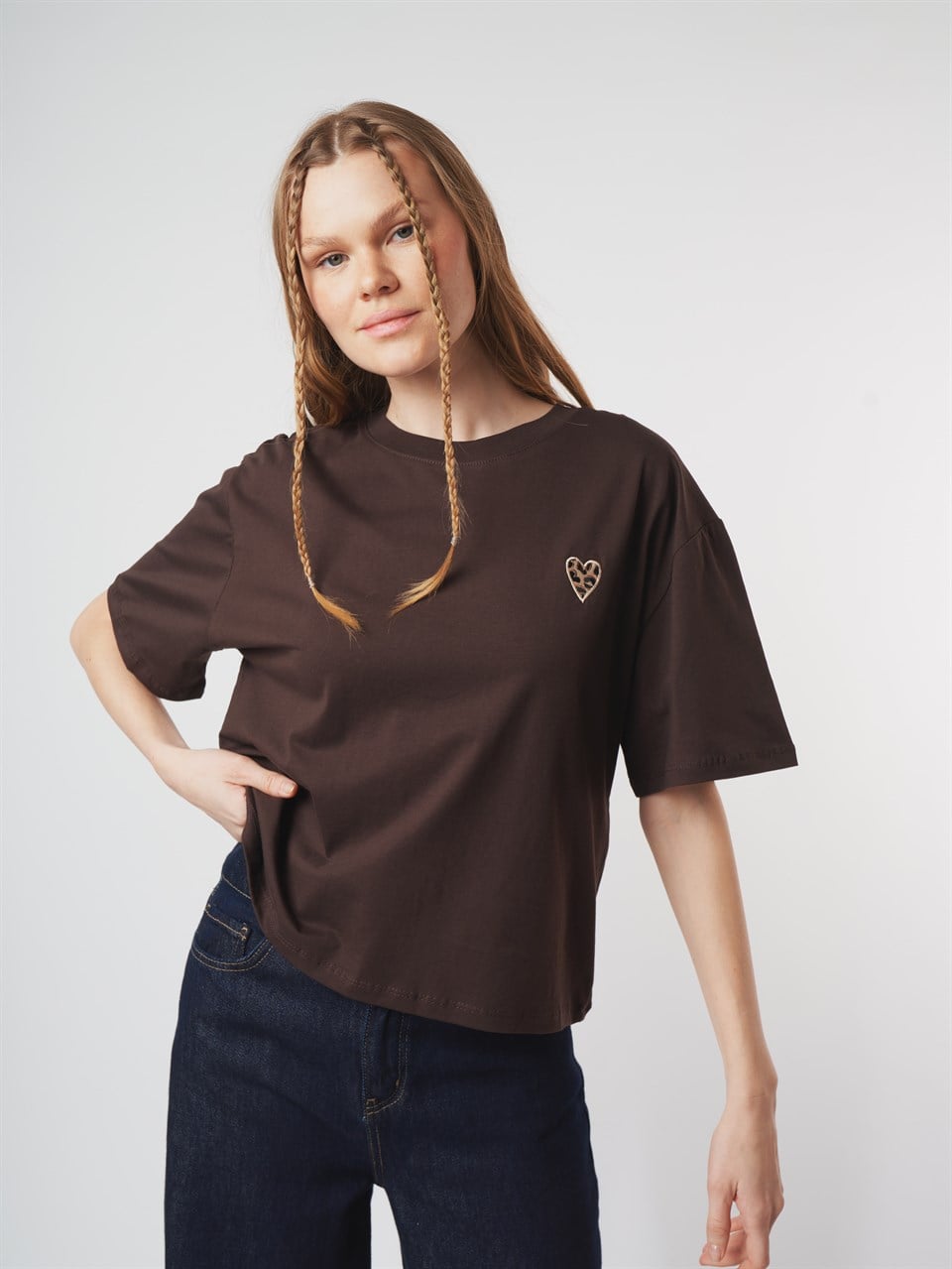 Baskılı Kısa Kol T-shirt Kahve