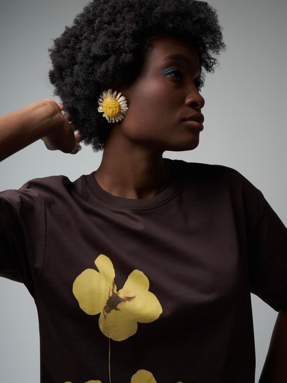 Baskılı Kısa Kol T-shirt Kahve