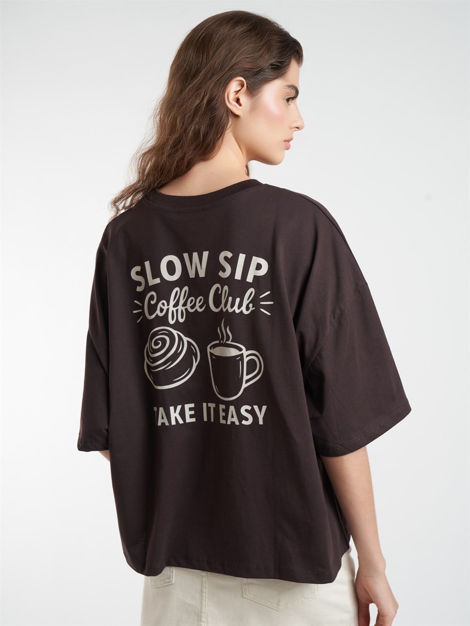 Baskılı Kısa Kol T-shirt Kahve
