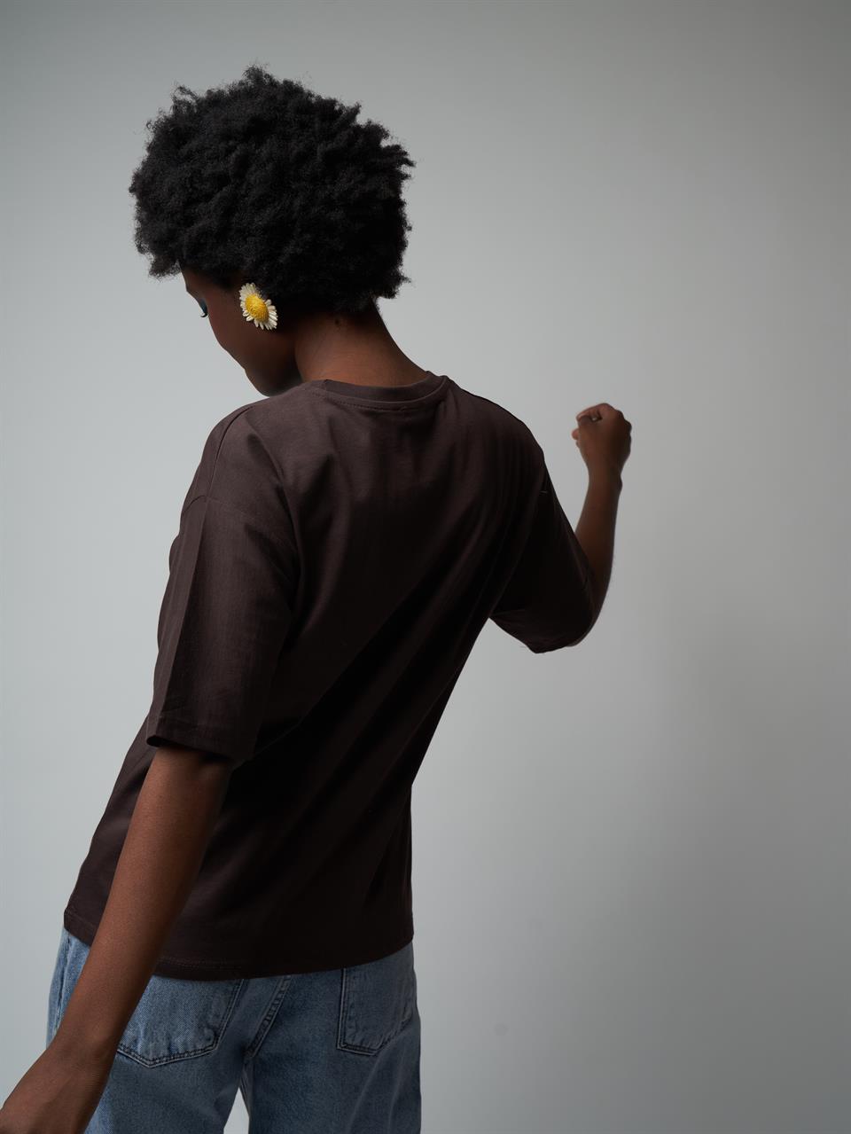Baskılı Kısa Kol T-shirt Kahve