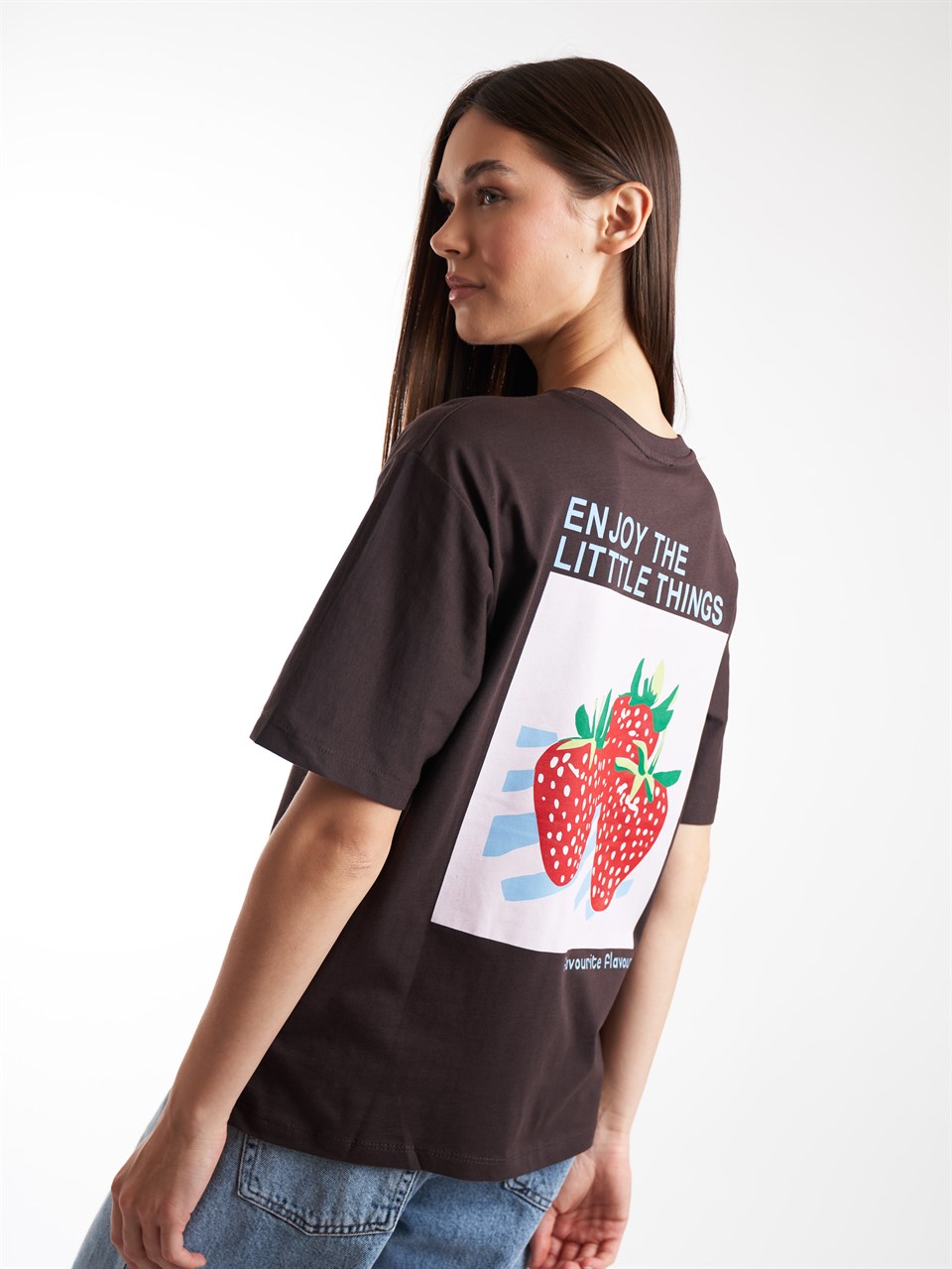 Baskılı Kısa Kol T-shirt Kahve