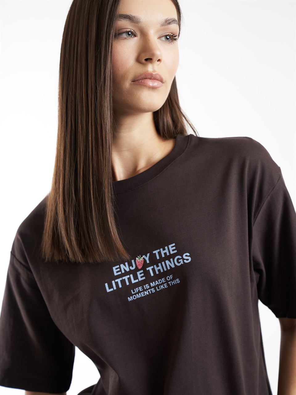 Baskılı Kısa Kol T-shirt Kahve