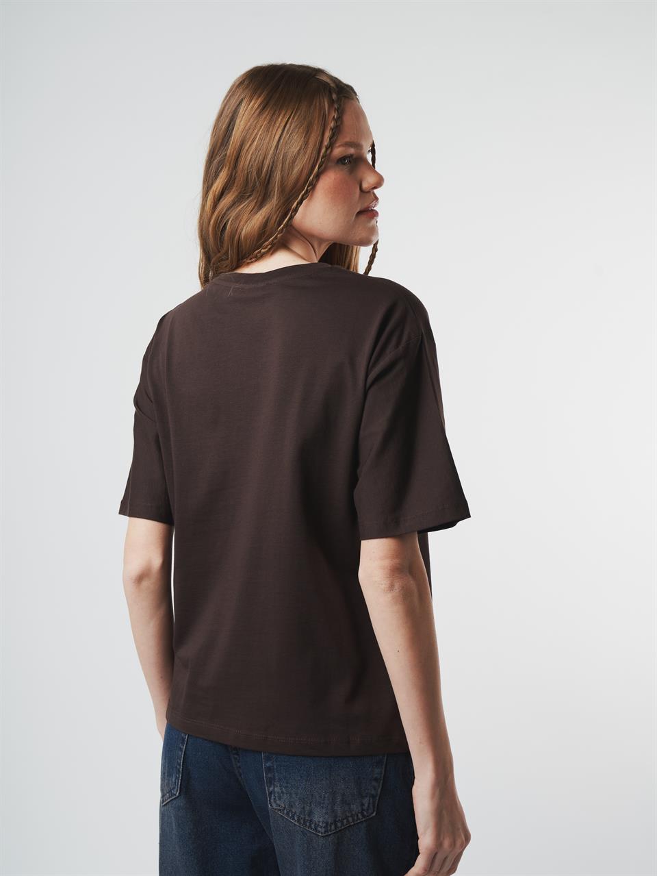 Baskılı Kısa Kol T-shirt Kahve