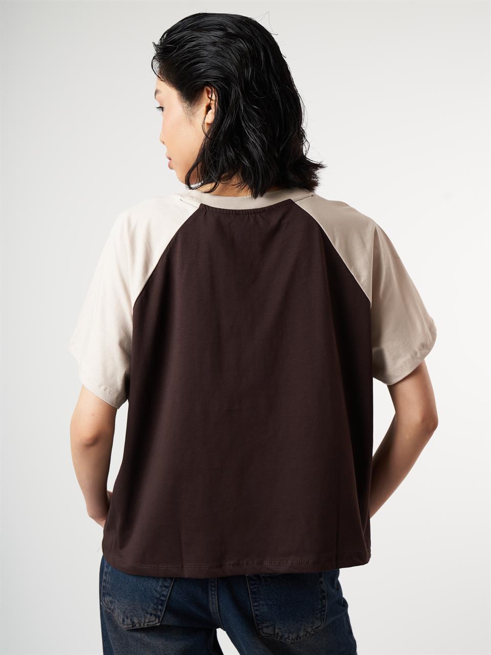 Baskılı Kısa Kol T-shirt Kahve-Taş