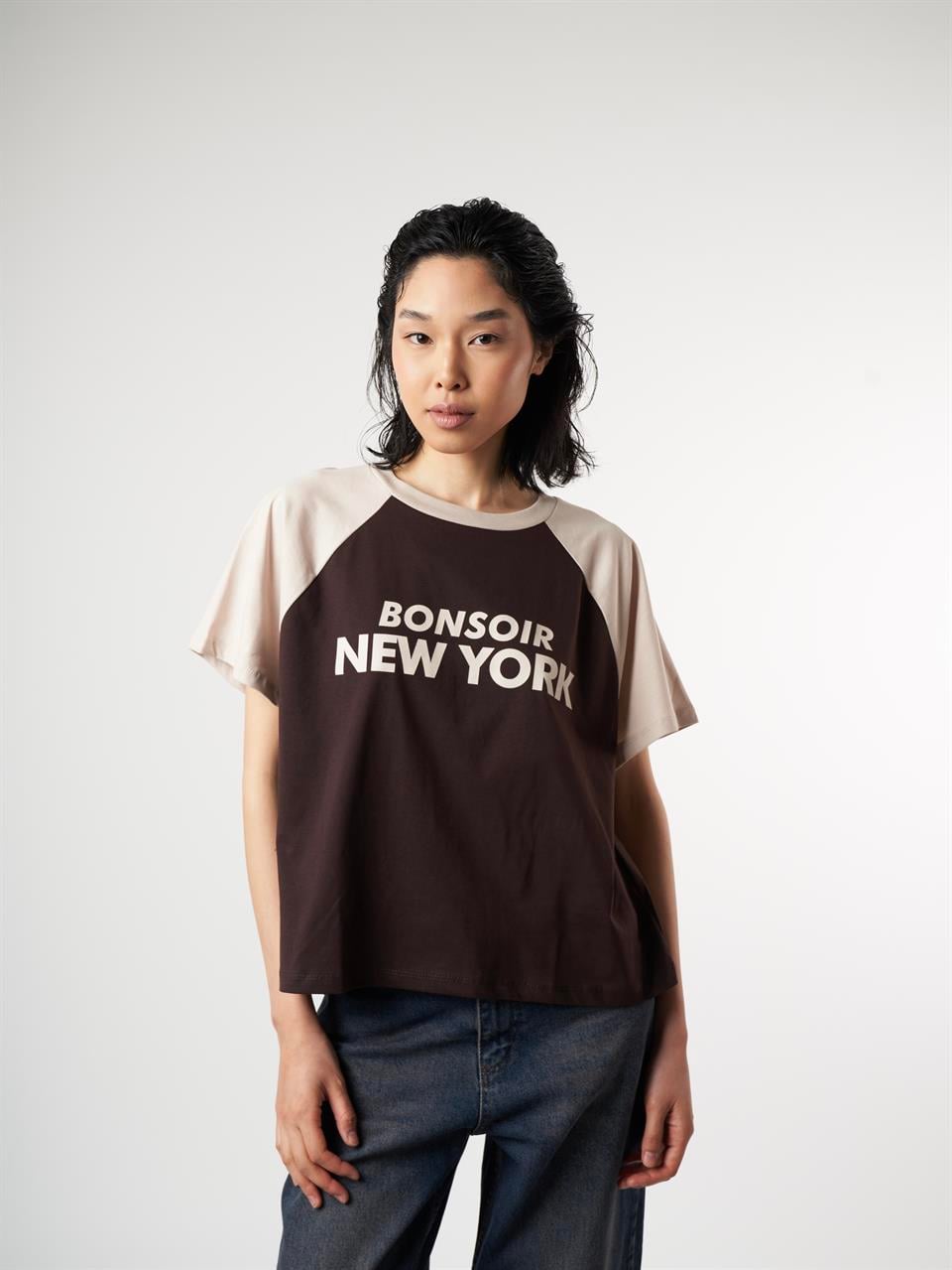 Baskılı Kısa Kol T-shirt Kahve-Taş