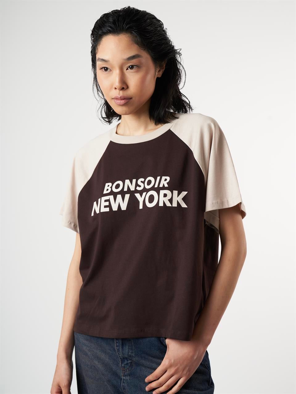 Baskılı Kısa Kol T-shirt Kahve-Taş