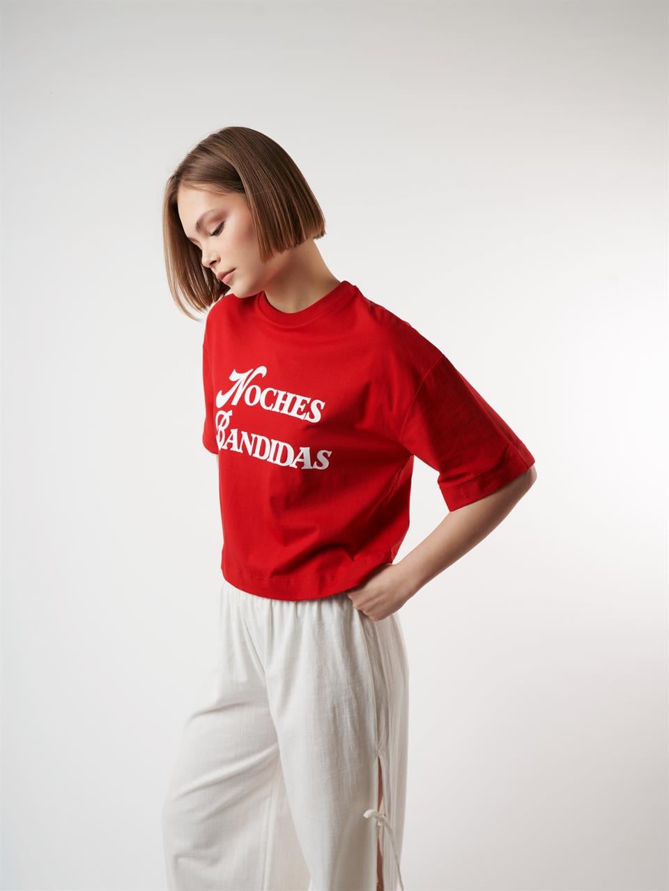 Baskılı Kısa Kol T-shirt Kırmızı