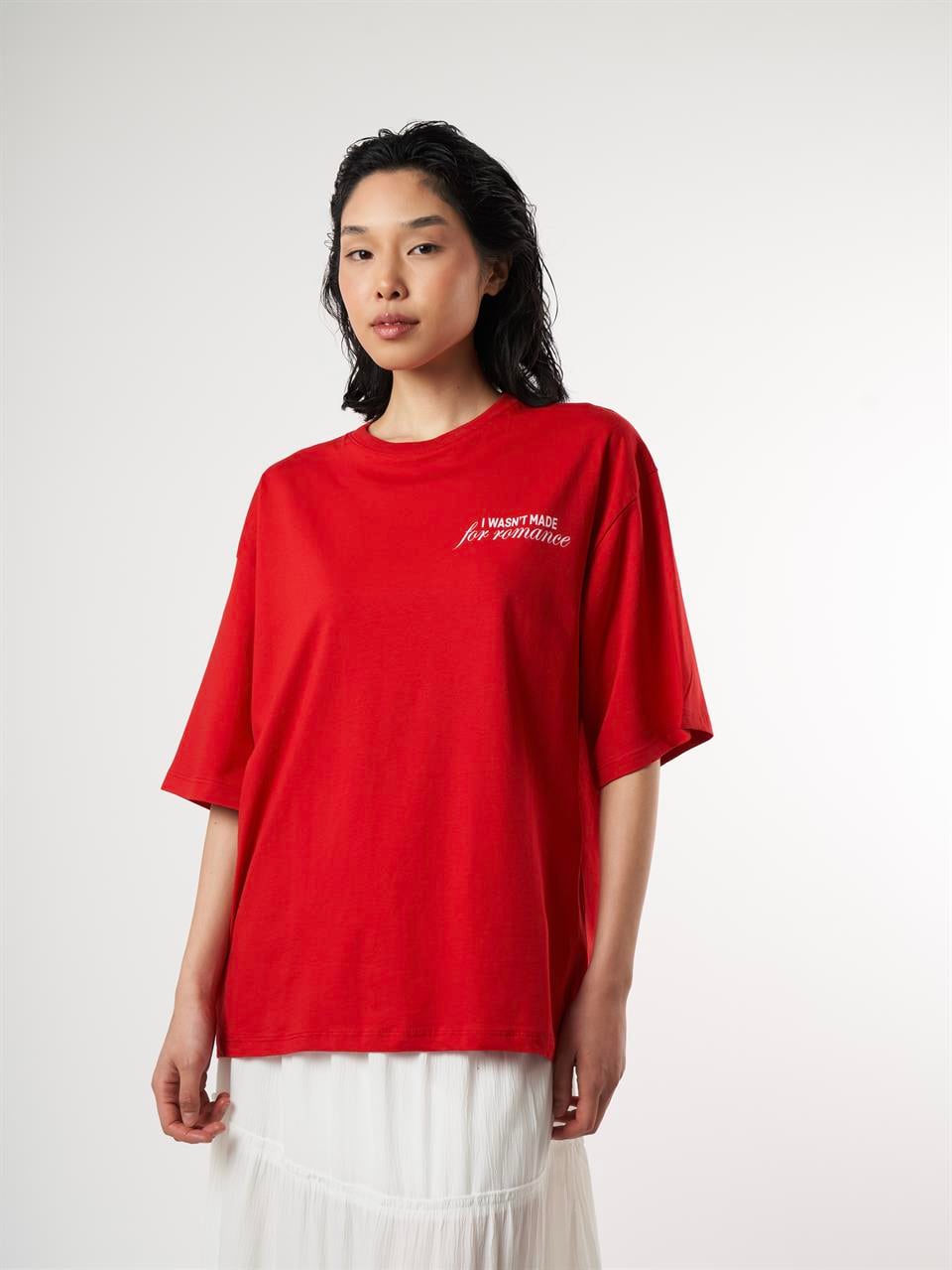 Baskılı Kısa Kol T-shirt Kırmızı