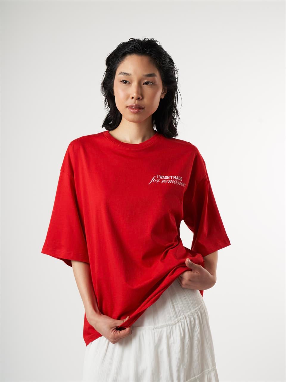 Baskılı Kısa Kol T-shirt Kırmızı