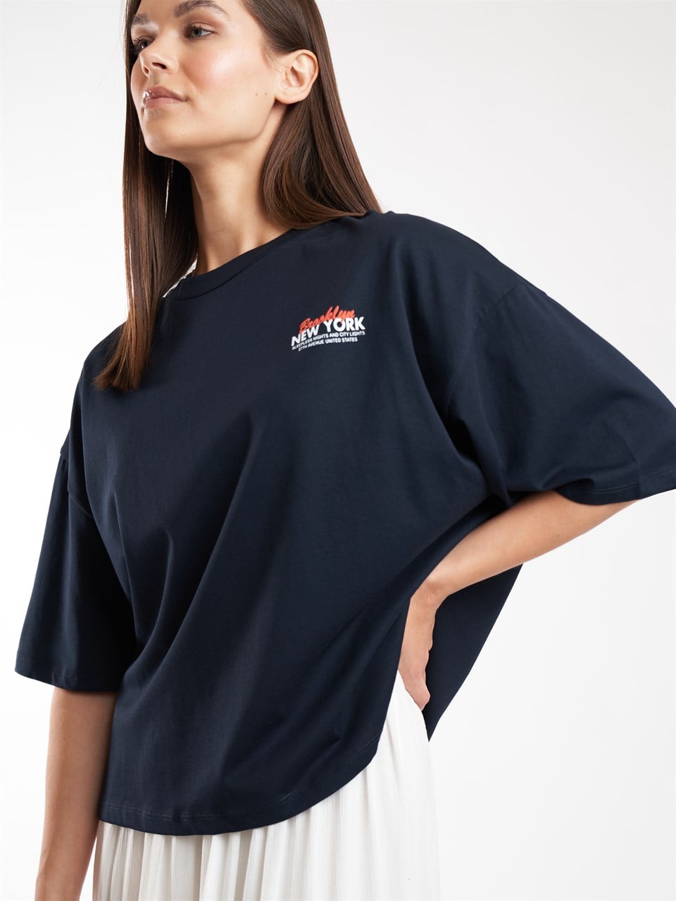 Baskılı Kısa Kol T-shirt Lacivert