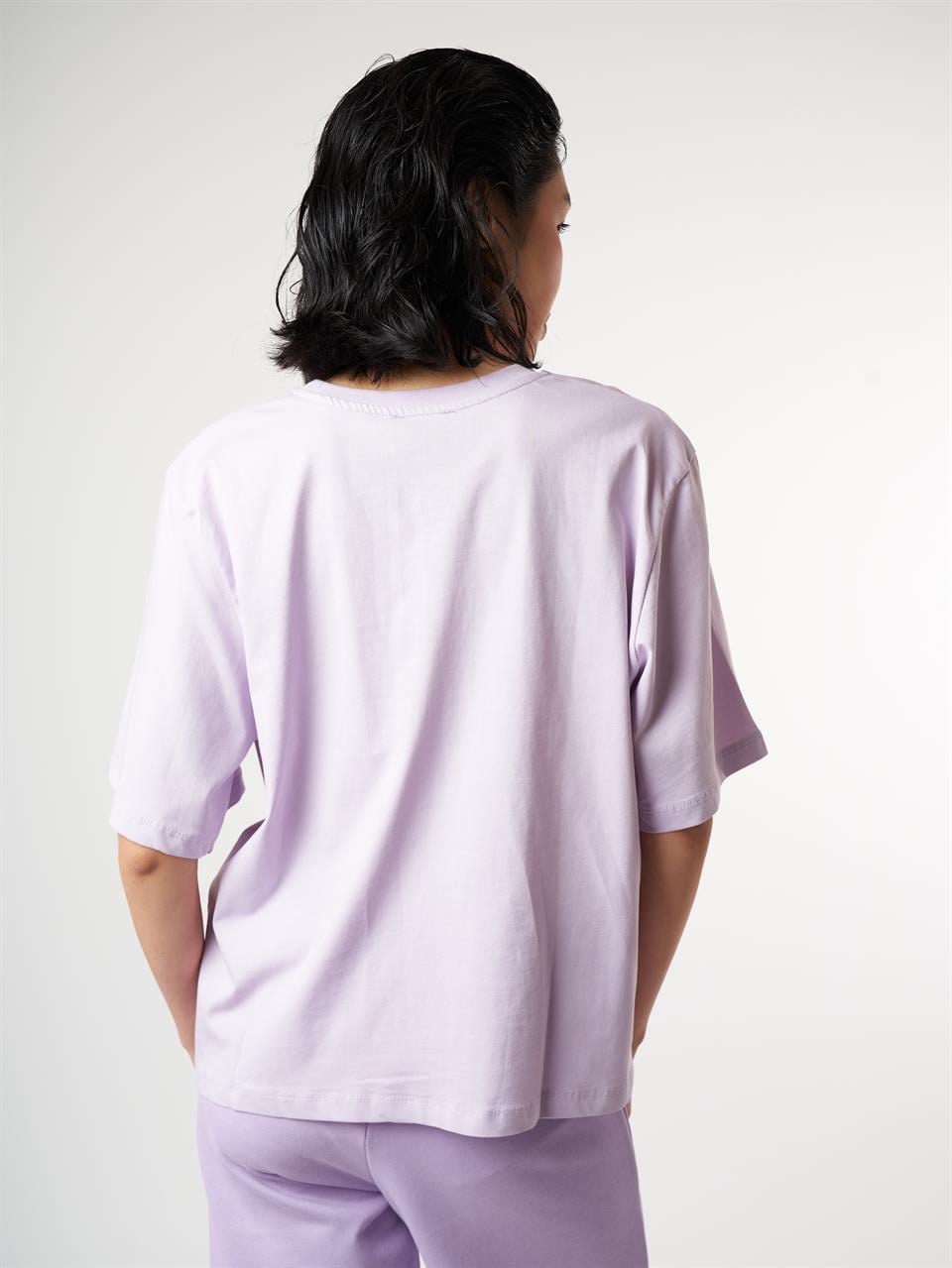 Baskılı Kısa Kol T-shirt Lila