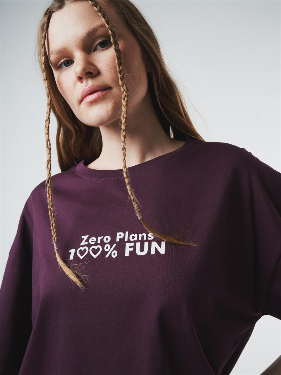 Baskılı Kısa Kol T-shirt Mürdüm