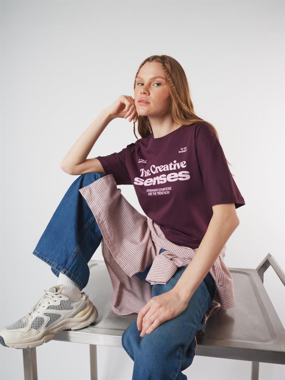 Baskılı Kısa Kol T-shirt Mürdüm