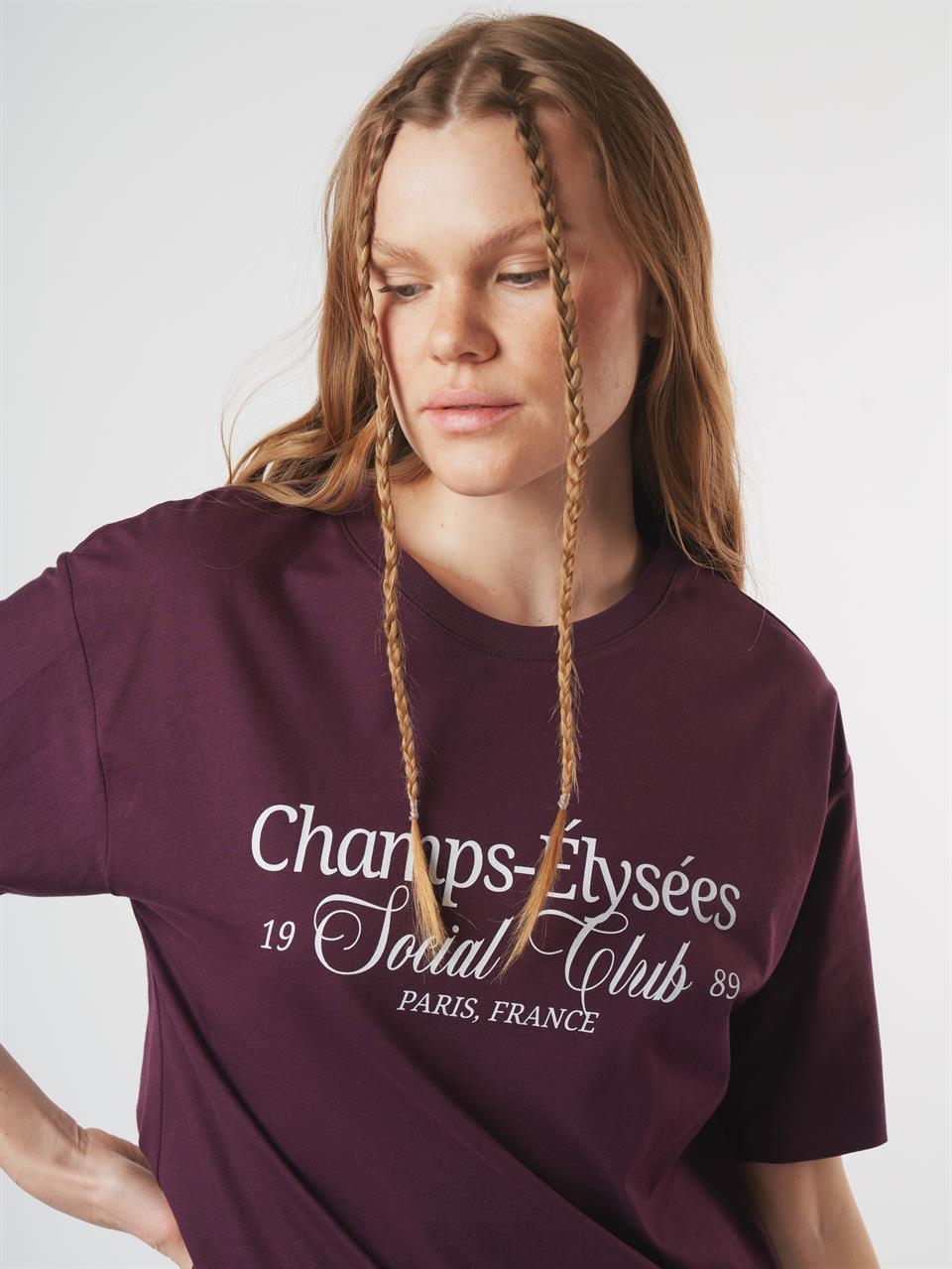 Baskılı Kısa Kol T-shirt Mürdüm