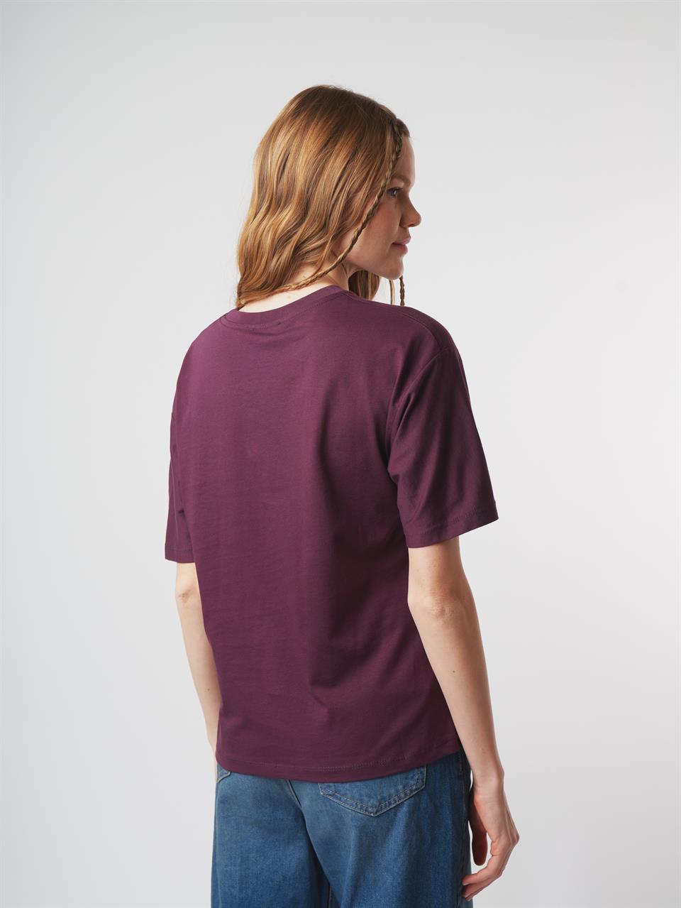 Baskılı Kısa Kol T-shirt Mürdüm