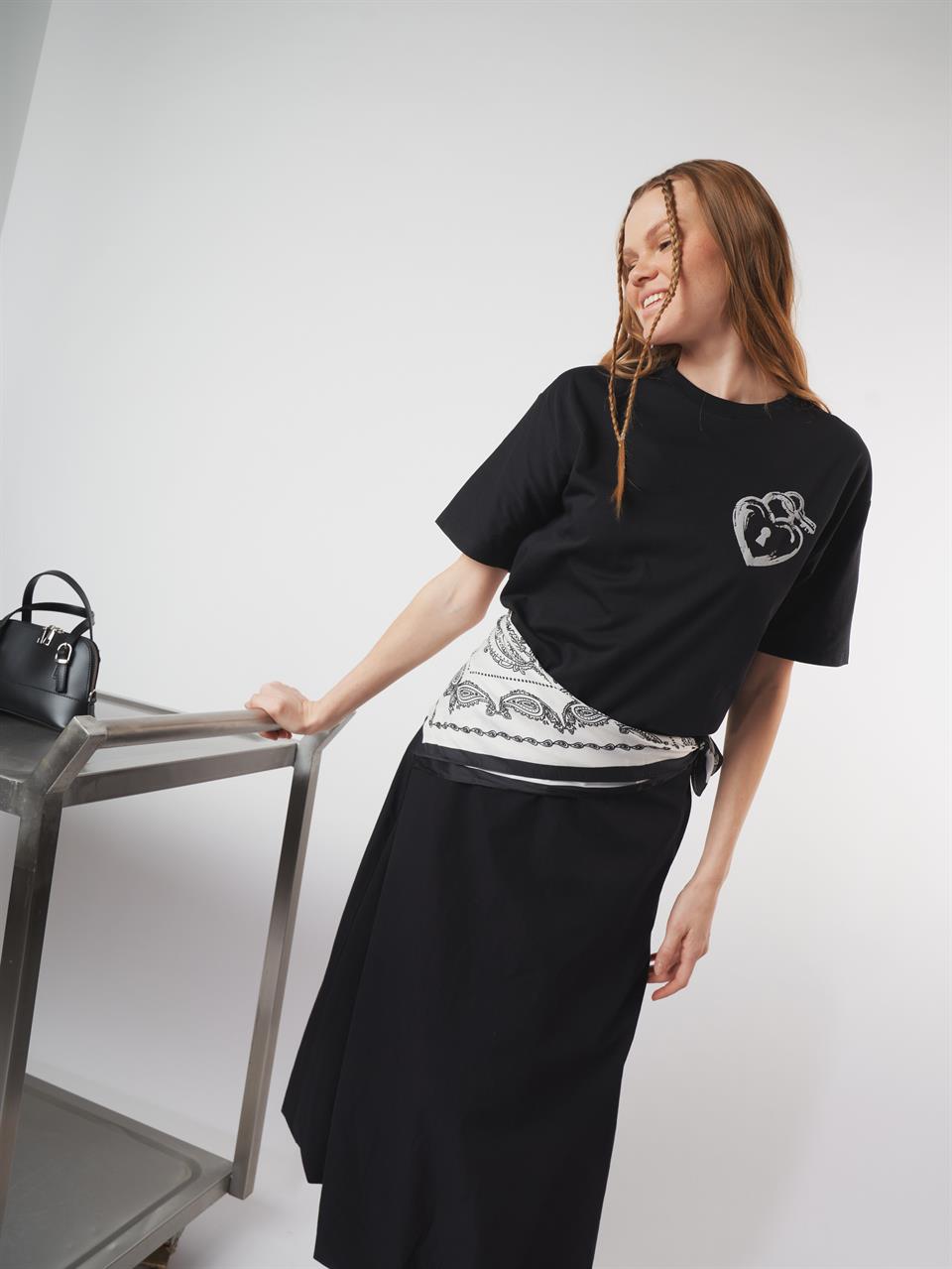 Baskılı Kısa Kol T-shirt Siyah