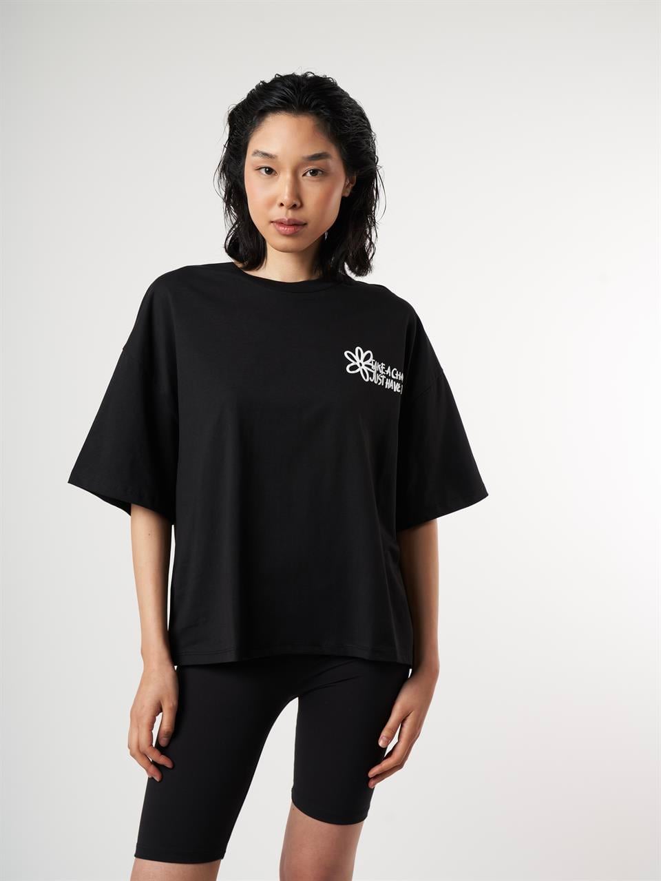Baskılı Kısa Kol T-shirt Siyah
