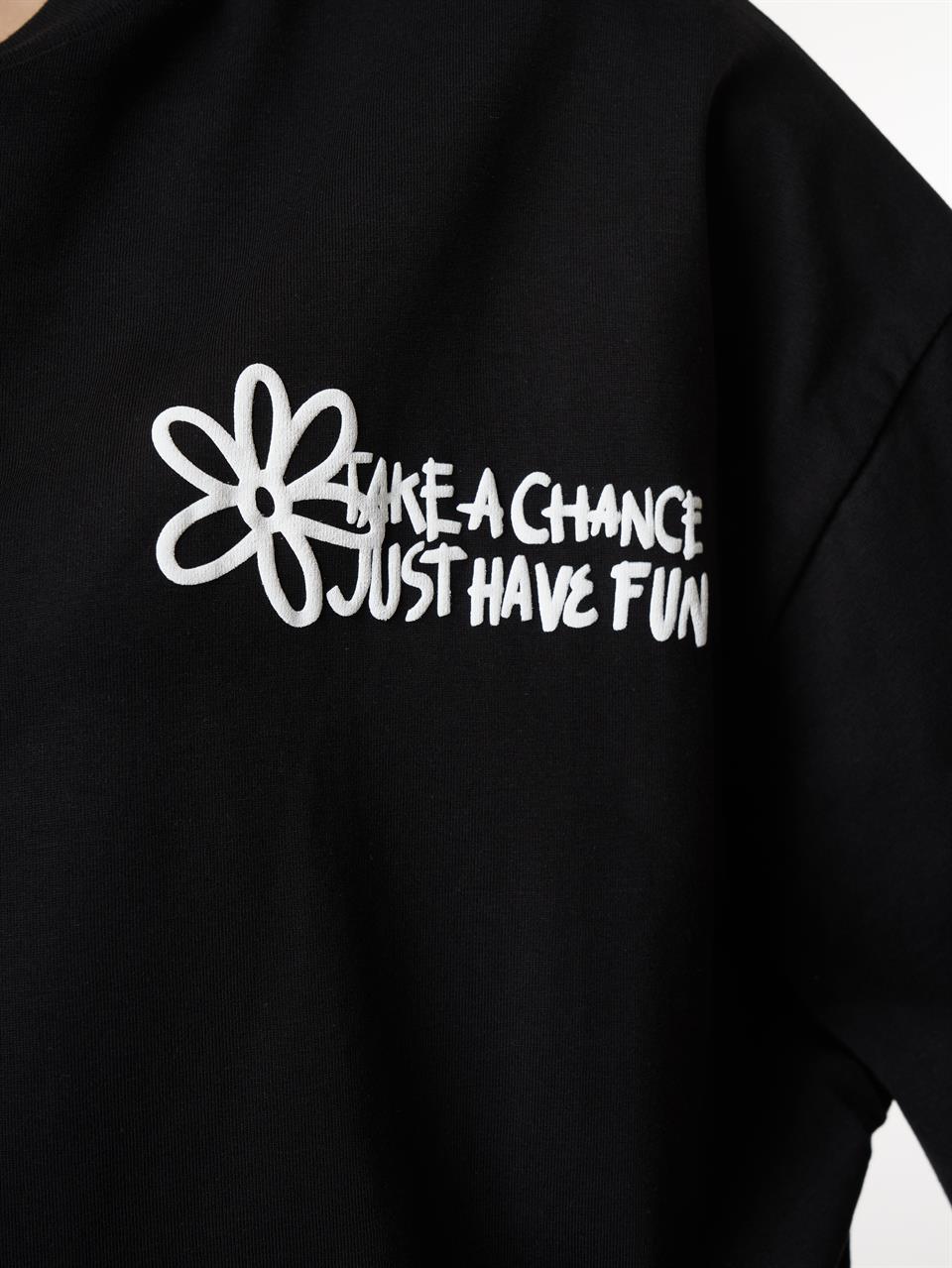 Baskılı Kısa Kol T-shirt Siyah