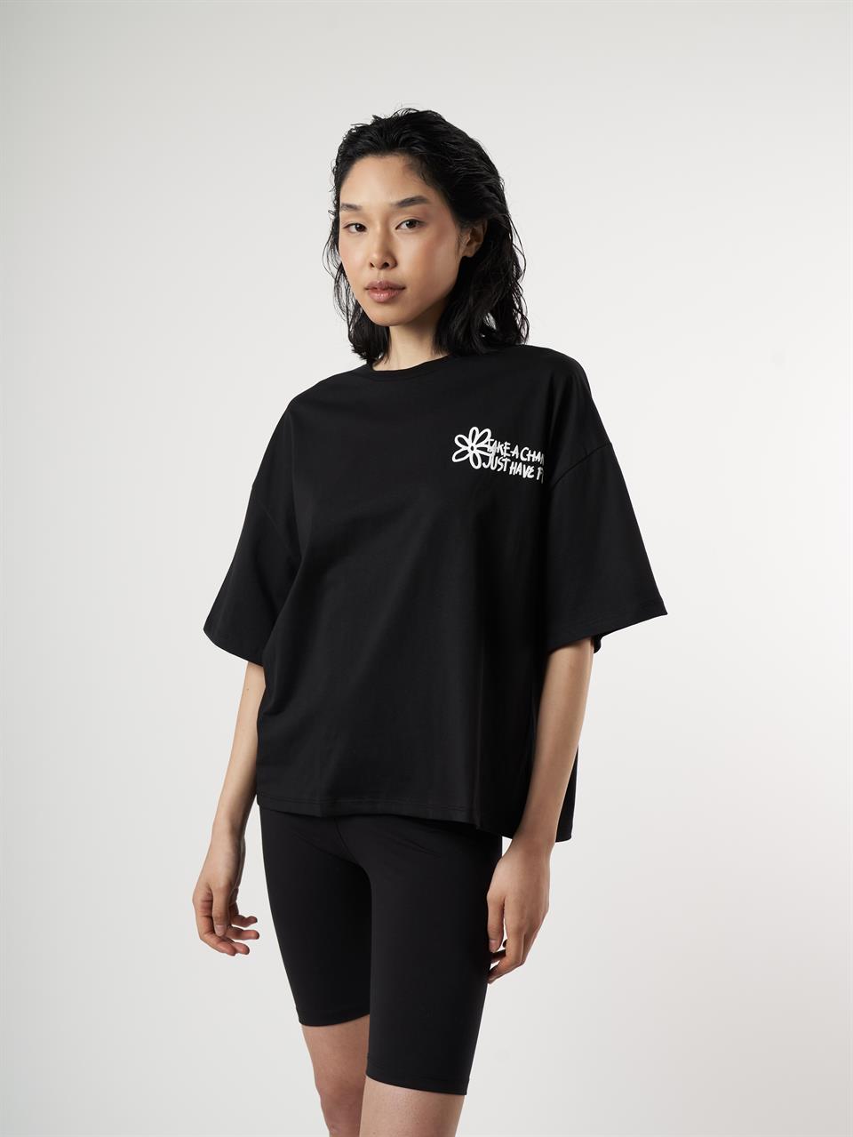 Baskılı Kısa Kol T-shirt Siyah
