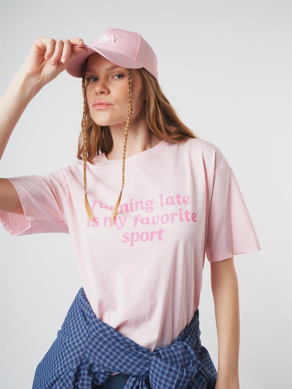 Baskılı Kısa Kol T-shirt Toz Pembe
