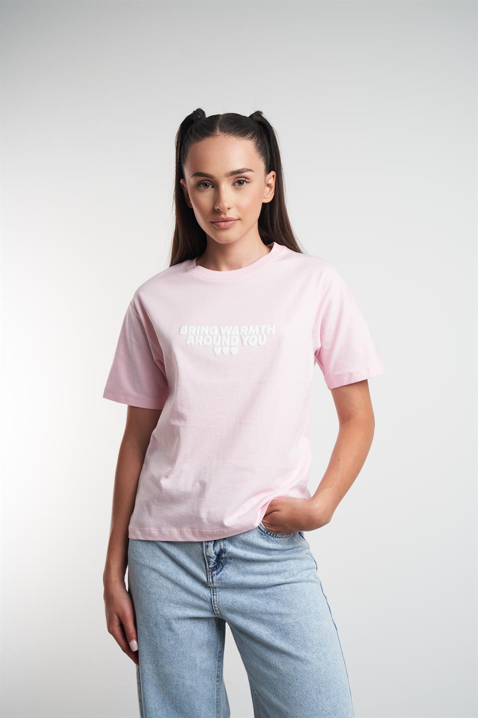 Baskılı Kısa Kol T-shirt Toz Pembe